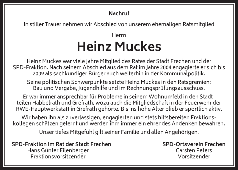  Traueranzeige für Heinz Muckes vom 16.10.2020 aus  Wochenende 