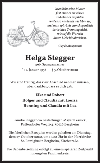 Anzeige von Helga Stegger von  Werbepost 