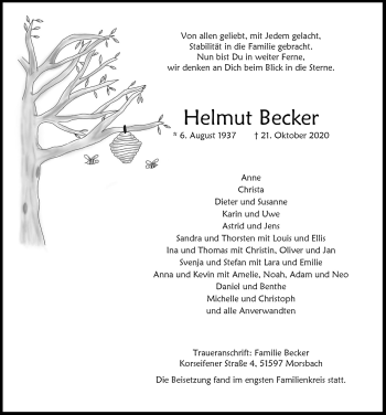 Anzeige von Helmut Becker von  Lokalanzeiger 