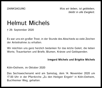 Anzeige von Helmut Michels von Kölner Stadt-Anzeiger / Kölnische Rundschau / Express