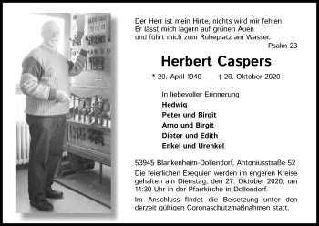 Anzeige von Herbert Caspers von Kölner Stadt-Anzeiger / Kölnische Rundschau / Express