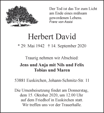 Anzeige von Herbert David von  Blickpunkt Euskirchen 