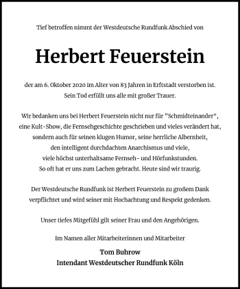 Anzeige von Herbert Feuerstein von Kölner Stadt-Anzeiger / Kölnische Rundschau / Express