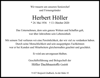 Anzeige von Herbert Höller von Kölner Stadt-Anzeiger / Kölnische Rundschau / Express