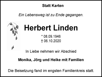 Anzeige von Herbert Linden von  Blickpunkt Euskirchen 