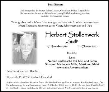 Anzeige von Herbert Stollenwerk von Kölner Stadt-Anzeiger / Kölnische Rundschau / Express