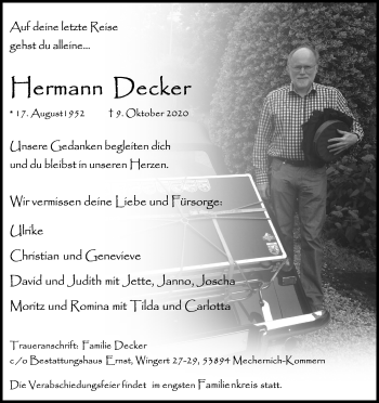 Anzeige von Hermann Decker von Kölner Stadt-Anzeiger / Kölnische Rundschau / Express