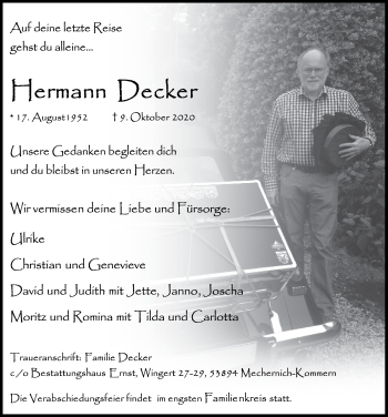 Anzeige von Hermann Decker von  Blickpunkt Euskirchen 