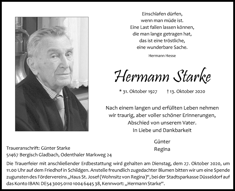 Traueranzeigen Von Hermann Starke Wirtrauern