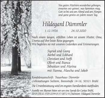 Anzeige von Hildegard Dümmler von  Schlossbote/Werbekurier 