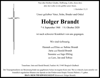 Anzeige von Holger Brandt von Kölner Stadt-Anzeiger / Kölnische Rundschau / Express