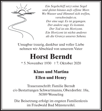Anzeige von Horst Berndt von  Schlossbote/Werbekurier 