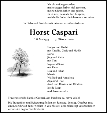 Anzeige von Horst Caspari von Kölner Stadt-Anzeiger / Kölnische Rundschau / Express