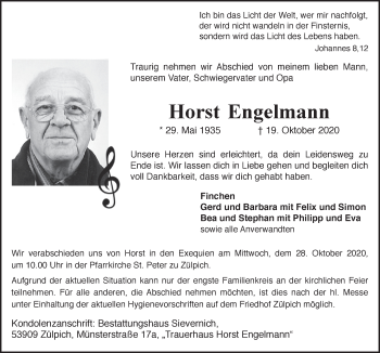 Anzeige von Horst Engelmann von  Blickpunkt Euskirchen 