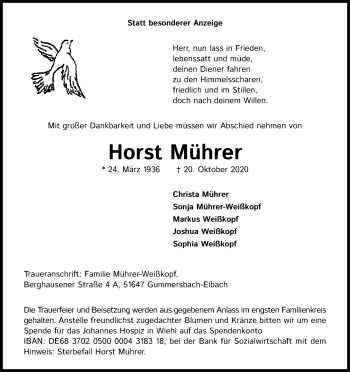 Anzeige von Horst Mührer von Kölner Stadt-Anzeiger / Kölnische Rundschau / Express