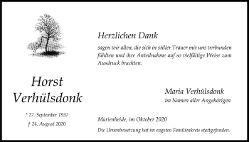 Anzeige von Horst Verhülsdonk von  Anzeigen Echo 