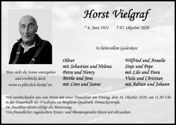 Anzeige von Horst Vielgraf von Kölner Stadt-Anzeiger / Kölnische Rundschau / Express