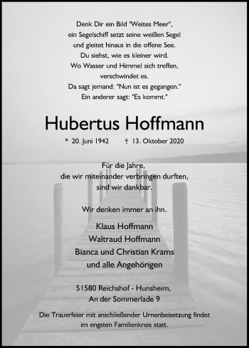 Anzeige von Hubemus Hoffmann von Kölner Stadt-Anzeiger / Kölnische Rundschau / Express
