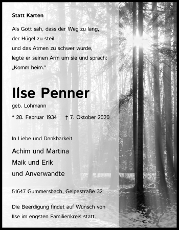 Anzeige von Ilse Penner von Kölner Stadt-Anzeiger / Kölnische Rundschau / Express