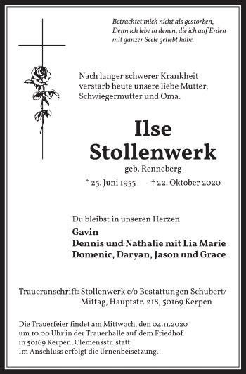 Anzeige von Ilse Stollenwerk von  Werbepost 