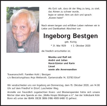 Anzeige von Ingeborg Bestgen von Kölner Stadt-Anzeiger / Kölnische Rundschau / Express