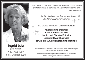 Anzeige von Ingrid Lutz von  Werbepost 