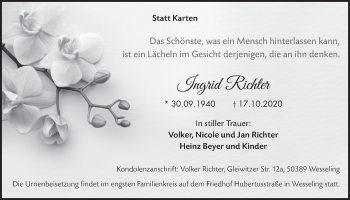 Anzeige von Ingrid Richter von  Schlossbote/Werbekurier 