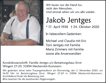 Anzeige von Jakob Jentges von  Blickpunkt Euskirchen 