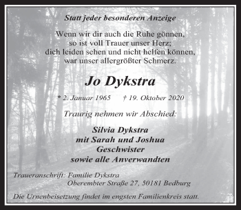 Anzeige von Jo Dykstra von  Werbepost 