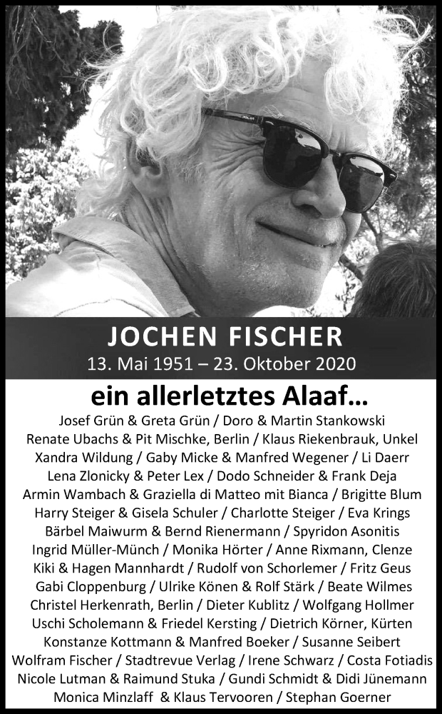  Traueranzeige für Jochen Fischer vom 31.10.2020 aus Kölner Stadt-Anzeiger / Kölnische Rundschau / Express