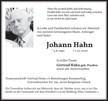 Anzeige von Johann Hahn von  Werbepost 