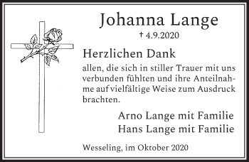Anzeige von Johanna Lange von  Schlossbote/Werbekurier 