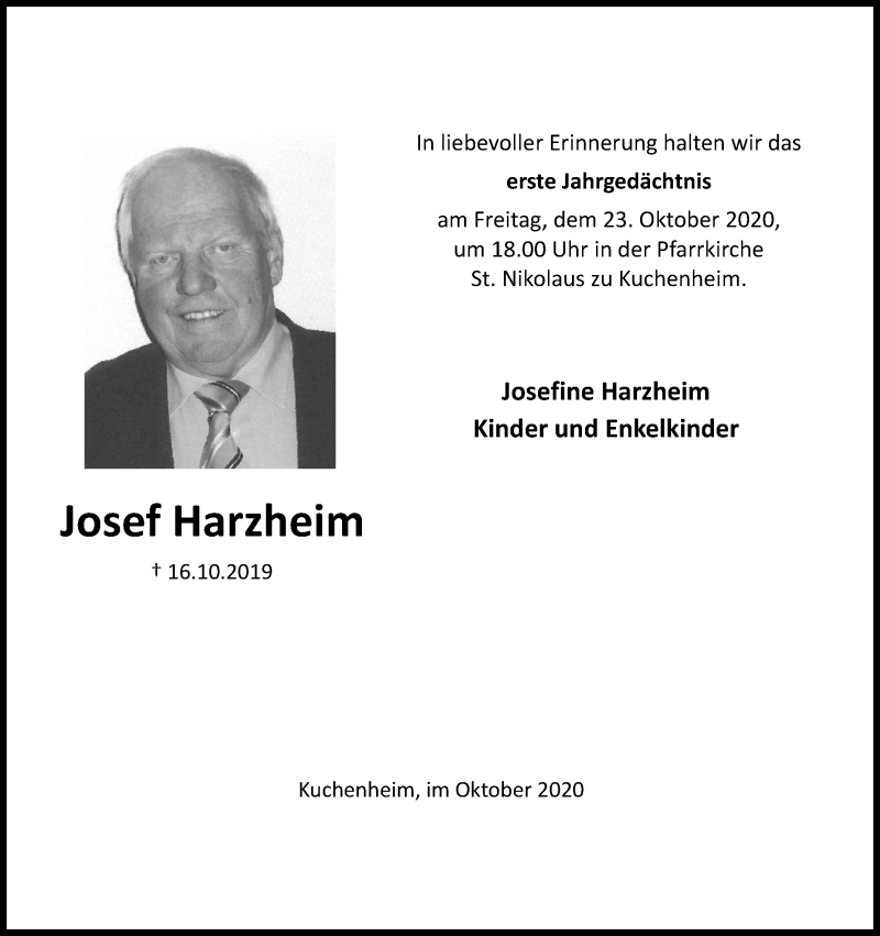  Traueranzeige für Josef Harzheim vom 10.10.2020 aus Kölner Stadt-Anzeiger / Kölnische Rundschau / Express