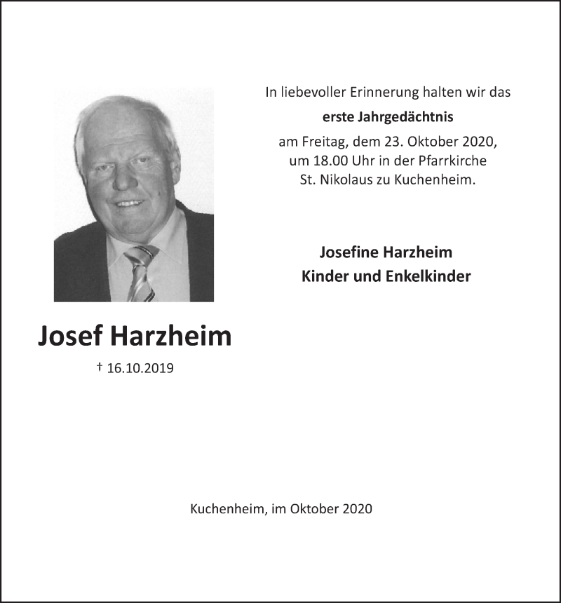  Traueranzeige für Josef Harzheim vom 10.10.2020 aus  Blickpunkt Euskirchen 