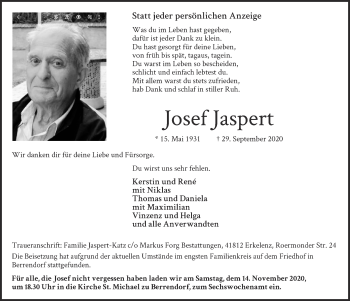 Anzeige von Josef Jaspert von  Werbepost 