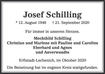 Anzeige von Josef Schilling von  Werbepost 