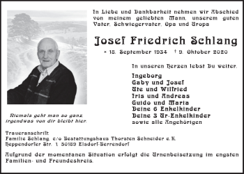 Anzeige von Josef Friedrich Schlang von  Werbepost 