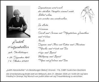 Anzeige von Judith Hatzenbühler von  Blickpunkt Euskirchen 