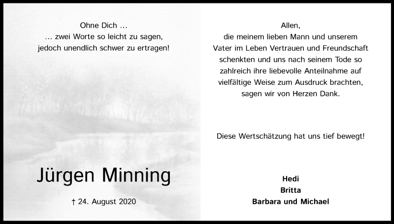  Traueranzeige für Jürgen Minning vom 24.10.2020 aus Kölner Stadt-Anzeiger / Kölnische Rundschau / Express