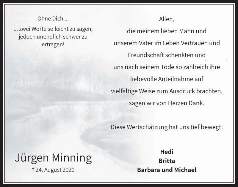  Traueranzeige für Jürgen Minning vom 23.10.2020 aus  Werbepost 