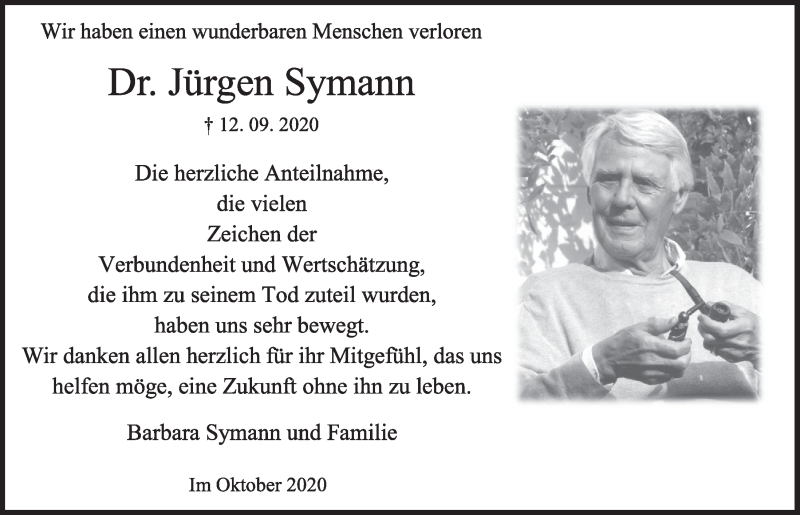  Traueranzeige für Jürgen Symann vom 16.10.2020 aus  Wochenende 