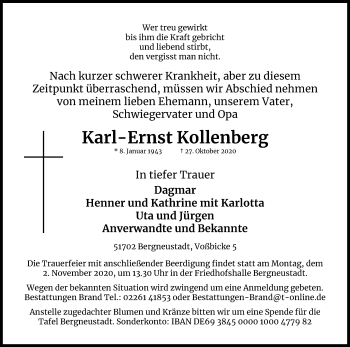 Anzeige von Karl-Ernst Kollenberg von Kölner Stadt-Anzeiger / Kölnische Rundschau / Express