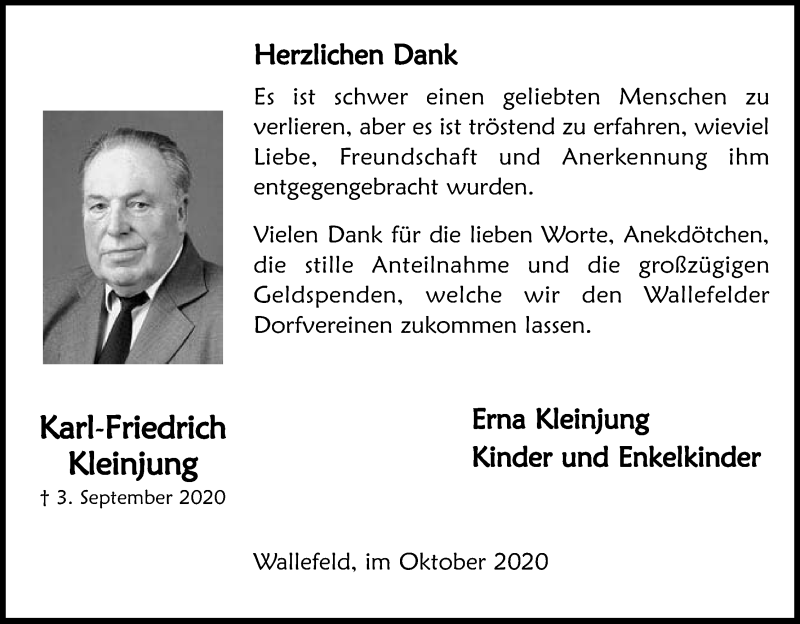  Traueranzeige für Karl-Friedrich Kleinjung vom 10.10.2020 aus Kölner Stadt-Anzeiger / Kölnische Rundschau / Express
