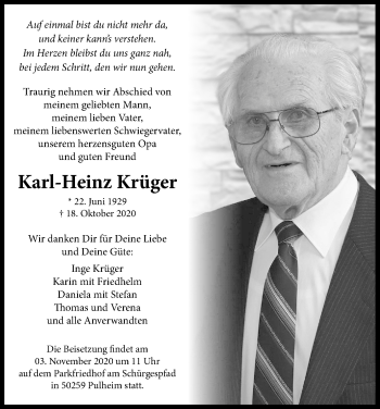 Anzeige von Karl-Heinz Krüger von Kölner Stadt-Anzeiger / Kölnische Rundschau / Express