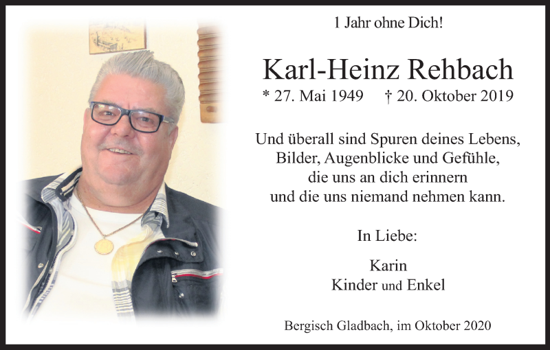  Traueranzeige für Karl-Heinz Rehbach vom 17.10.2020 aus Kölner Stadt-Anzeiger / Kölnische Rundschau / Express