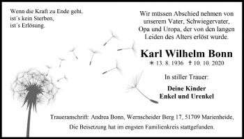 Anzeige von Karl Wilhelm Bonn von  Anzeigen Echo 