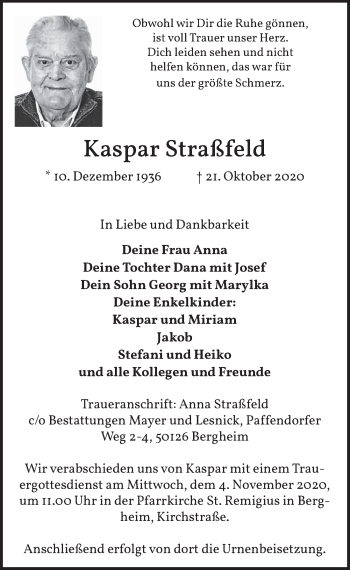 Anzeige von Kaspar Straßfeld von  Werbepost 