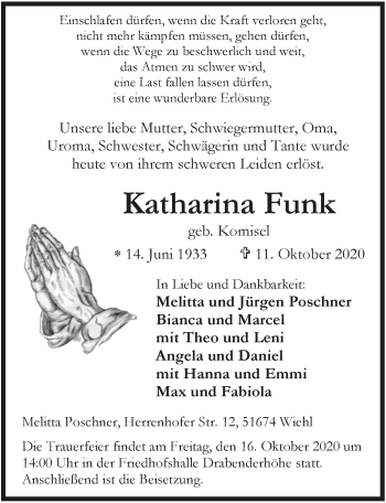 Anzeige von Katharina Funk von  Anzeigen Echo 
