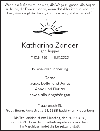 Anzeige von Katharina Zander von  Blickpunkt Euskirchen 