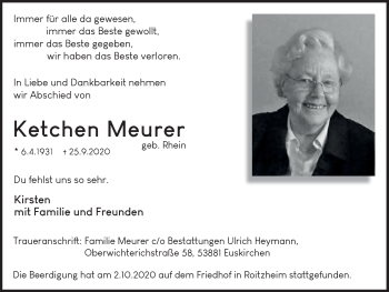 Anzeige von Ketchen Meurer von  Blickpunkt Euskirchen 